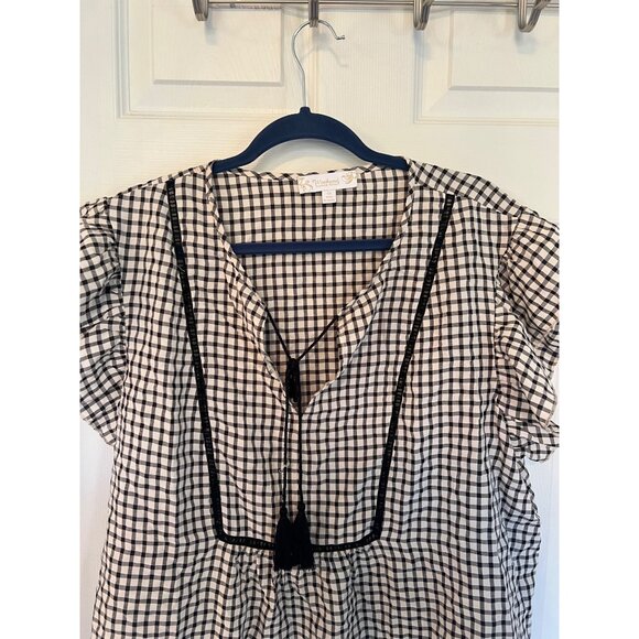 Weekend Suzanne Betro flutter Sleeve Gingham V-Neck blouse Size 4X - Picture 2 of 9